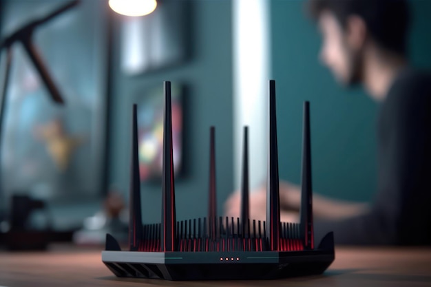 Sygnał z routera Wi-Fi 5g szybkiego internetu generatywnego AI