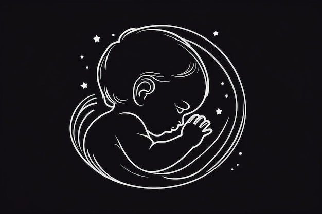 Zdjęcie sylueta śpiącego dziecka stylizowane logo proste ilustracje wektorowe