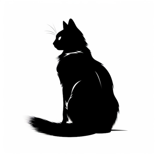 Sylwetka czarnego kota siedzącego na białej powierzchni