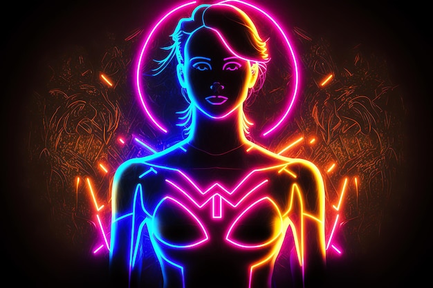 Sylwetka dziewczyny w neonowych kolorach znak reklamowy Ciemne tło