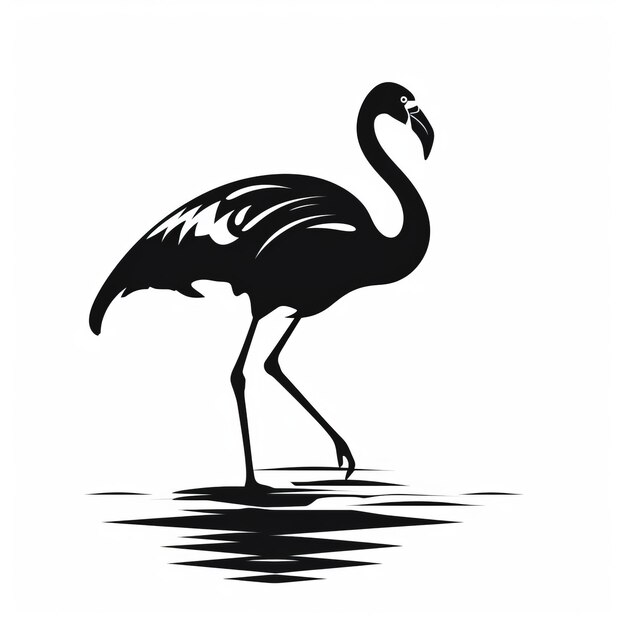 Sylwetka flaminga stojącego w wodzie z opuszczoną głową