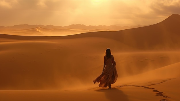 Sylwetka kobiety na środku pustyni