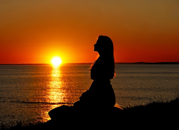 Sylwetka kobiety oglądająca słońce o zachodzie słońca