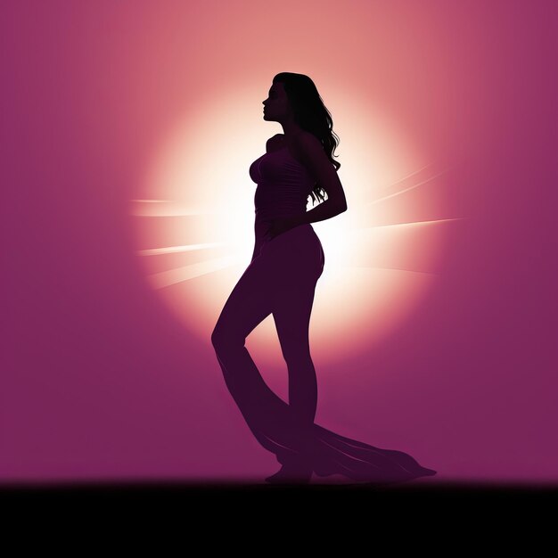 Zdjęcie sylwetka kobiety stojącej przed słońcem