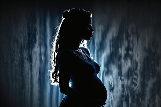 Sylwetka kobiety w ciąży na ciemnym tle