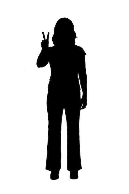 Zdjęcie sylwetka kobiety w czerni i bieli pokazująca znak v