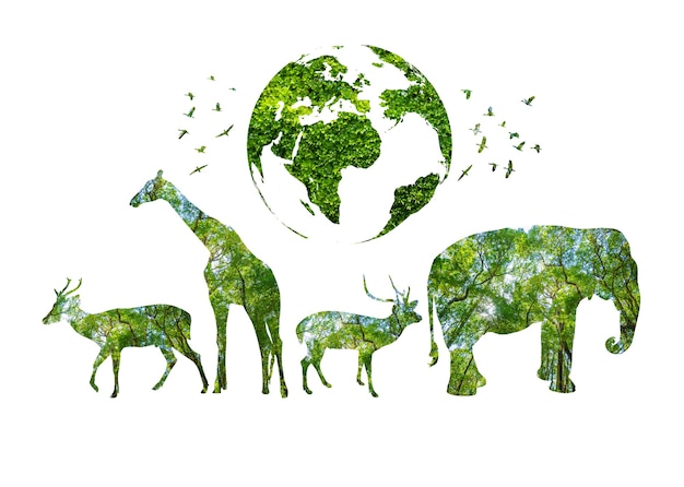 Sylwetka Lasu światowego Dnia Przyrody W Kształcie Dzikiej Przyrody I Koncepcji Ochrony Lasów