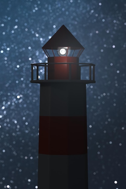 Zdjęcie sylwetka latarni morskiej nawigacji na tle nocnego gwiaździstego nieba