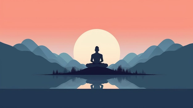 Sylwetka mężczyzny, który medytuje w pozycji lotosu w medytacji jogi przyrody