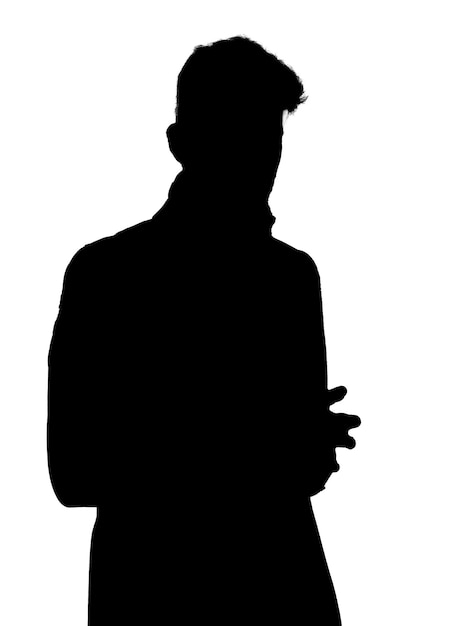 Zdjęcie sylwetka młodego człowieka na białym tle
