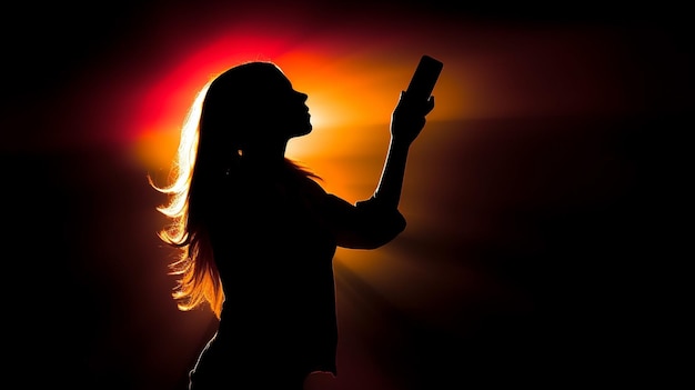 Zdjęcie sylwetka młodej kobiety biorącej selfie z telefonu komórkowegogenerative ai