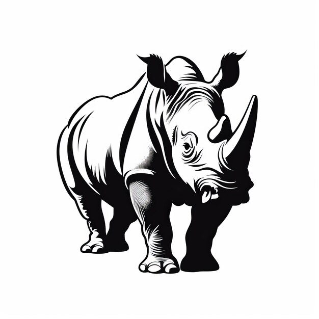 Sylwetka nosorożca stojąca na białym tle