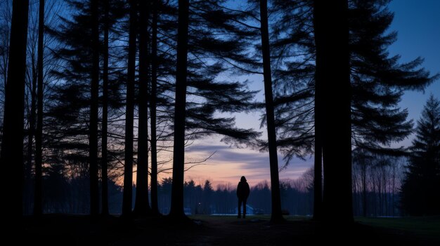 Zdjęcie sylwetka osoby stojącej w środku lasu