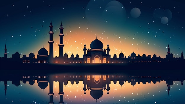 sylwetka pięknego meczetu w piękną noc