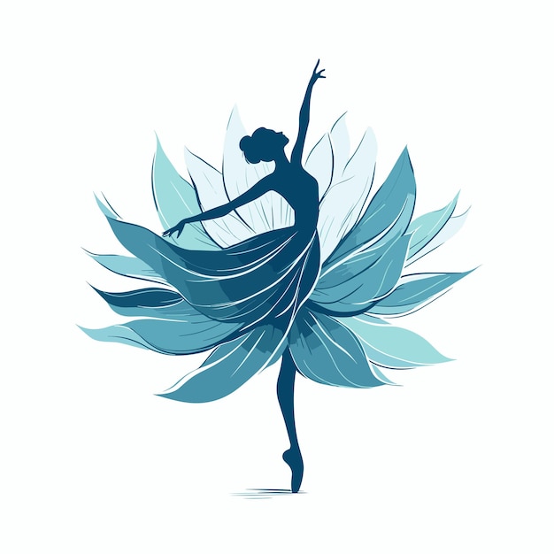 Sylwetka pięknej baletnicy w niebieskiej kwiecistej sukience tańczy na palcach taniec baletowy poza sztuką