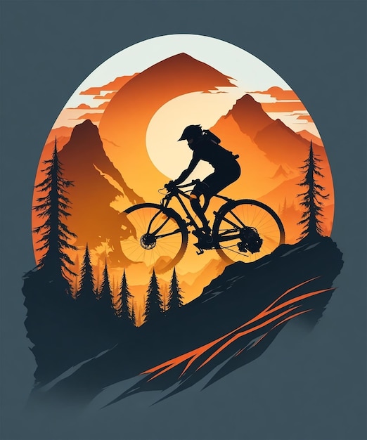 sylwetka roweru górskiego w dół wzgórza płaski kolor 2 wektor kolorów