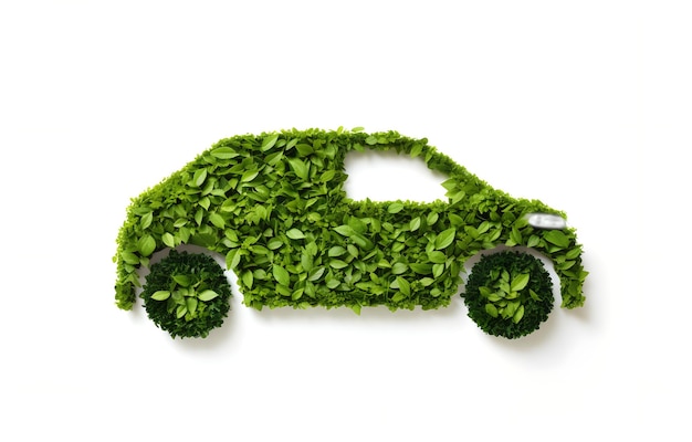 Zdjęcie sylwetka samochodu wykonanego z zielonych liści i trawy do dekoracji zielonej karty energetycznej