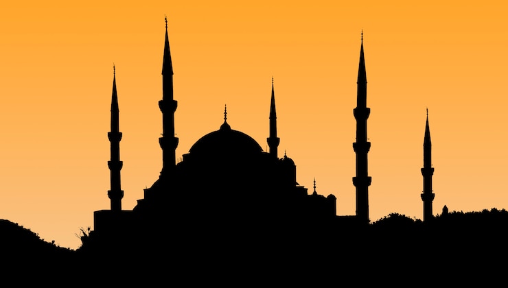 Zdjęcie sylwetka stary miasteczko - sultanahmet meczety w położenia słońcu w istanbuł turcja.