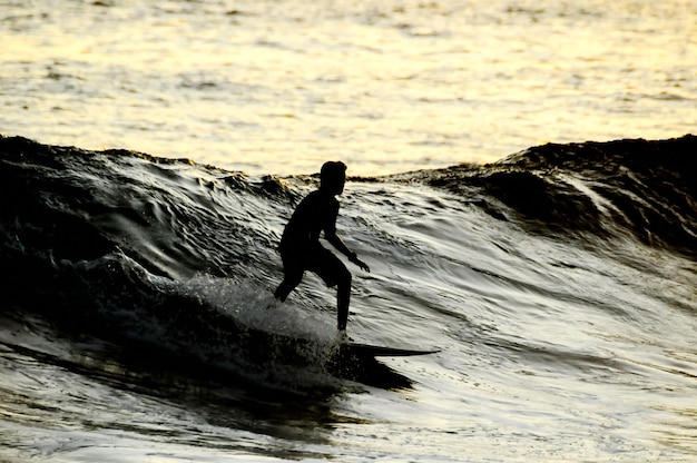 Sylwetka Surfer o zachodzie słońca na Teneryfie Wyspy Kanaryjskie w Hiszpanii