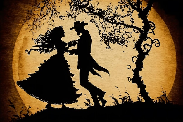 Sylwetka tańczącej pary w stylu halloween Sieć neuronowa AI generowana