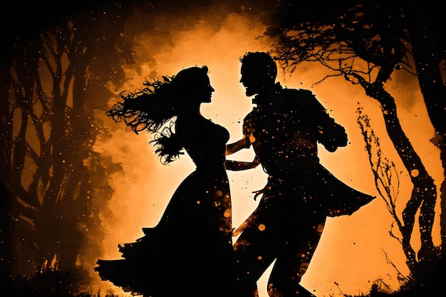Sylwetka tańczącej pary w stylu halloween Sieć neuronowa AI generowana