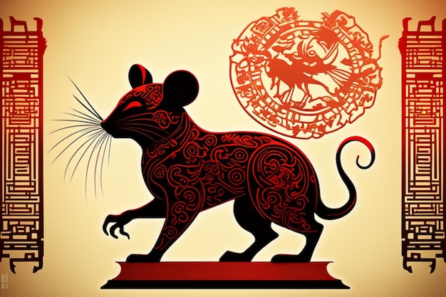Sylwetka totemu króla myszy w starożytnym stylu chińskim szczegółowo idealna kompozycja linii graficznej