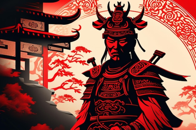 Sylwetka totemu króla samurajów w starożytnym stylu chińskim szczegółowo przedstawia idealną kompozycję grafiki