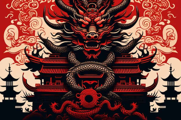 Zdjęcie sylwetka totemu króla smoka w starożytnym stylu chińskim szczegółowo doskonała grafika kompozycji
