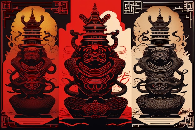 Sylwetka totemu króla smoka w starożytnym stylu chińskim szczegółowo doskonała grafika kompozycji