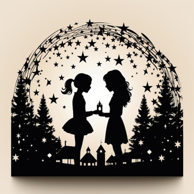 Zdjęcie sylwetki czarno-białe kolorowa scena bożonarodzeniowa z noelem 2023 dobre i ładne tło zdjęcia