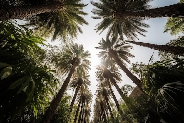 Sylwetki Drzewa Palmowego Przed Zachodem Słońca Niebo Generative Ai