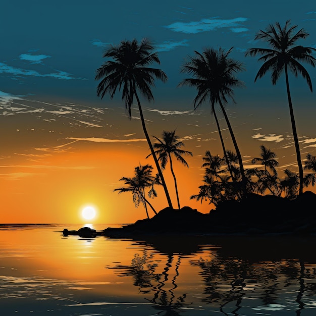 Sylwetki palm na letniej plaży