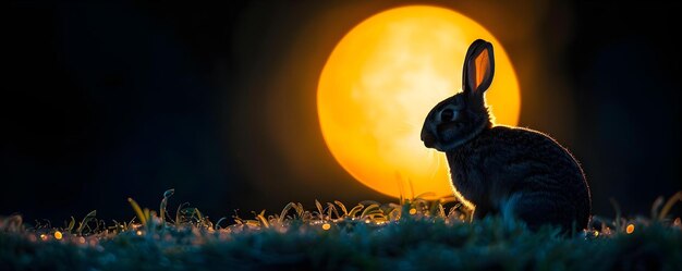 Zdjęcie sylwetowy królik z księżycem w tle koncepcja sylwetowy królik księżyc w tle fotografia nocna portrety zwierząt