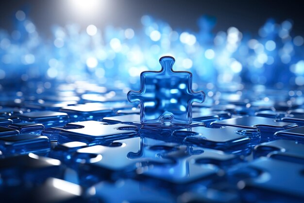 Zdjęcie symbol autyzmu szczegóły układanki wykonane z niebieskiego przezroczystego szkła niebieskie tło