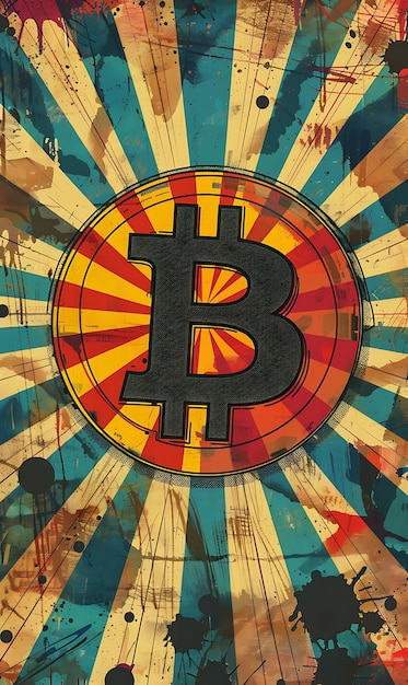 Zdjęcie symbol bitcoin jako postać z komiksów na żywej ilustracji komiksów kryptowaluta tło