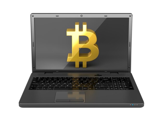 Symbol Bitcoin na ekranie laptopa