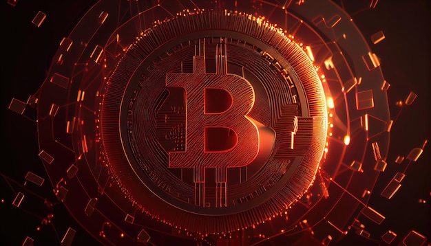 Symbol Bitcoin Tło finansowe wykonane z cząstek blasku z technologią Generative AI