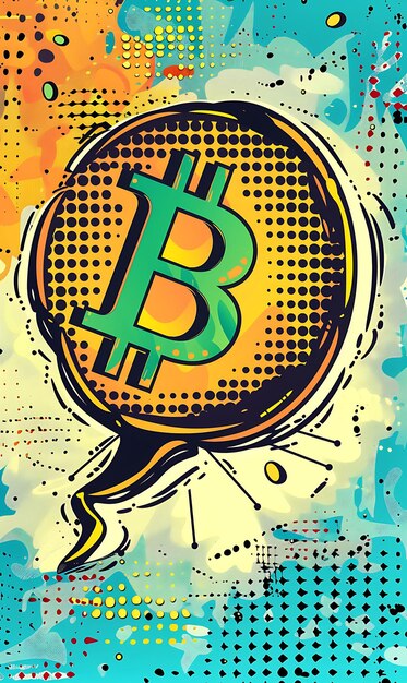 Symbol Bitcoin z bańką mowy opowiadająca się za finansami Ilustracja kryptowaluta Backgroundl