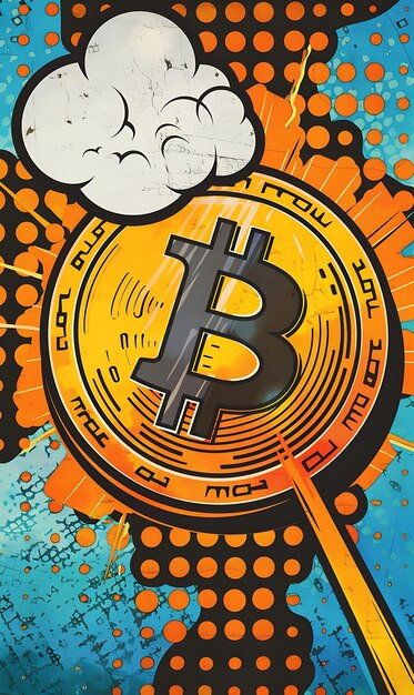 Zdjęcie symbol bitcoin z bańką mowy opowiadająca się za finansami ilustracja kryptowaluta backgroundl