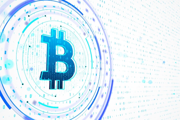 Symbol Bitcoina z elementami cyfrowymi na białym tle Rendering 3D