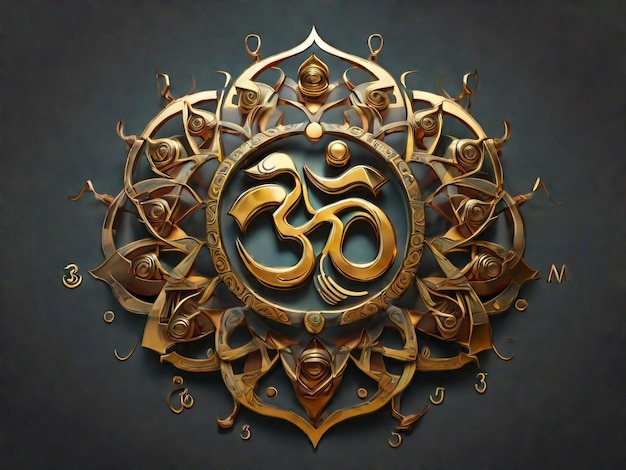 Symbol Diwali Om z mandalą Okrągły złoty wzór na czarnym tle Ręcznie narysowany ozdobny indyjski pa