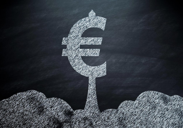 Symbol Euro Rocket Blackboard zarabia pieniądze
