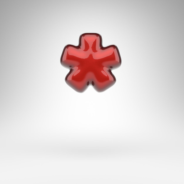 Symbol gwiazdki na białym tle. Czerwony lakier samochodowy 3D świadczonych znak z błyszczącą metaliczną powierzchnią.
