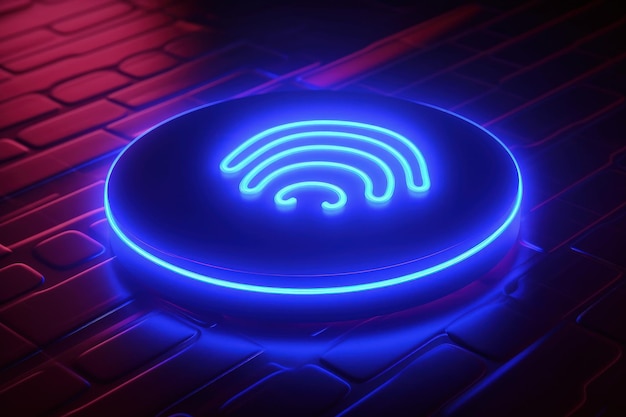 Symbol połączenia wifi niebieskie światło neonowe ilustracja cyfrowa Generatywna sztuczna inteligencja