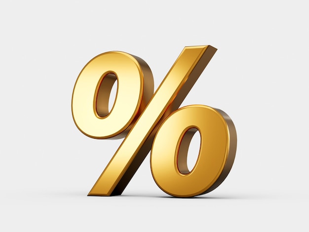 Symbol procentu złota lub procentu podatku od działalności gospodarczej na białym tle stopy dyskontowej 3D