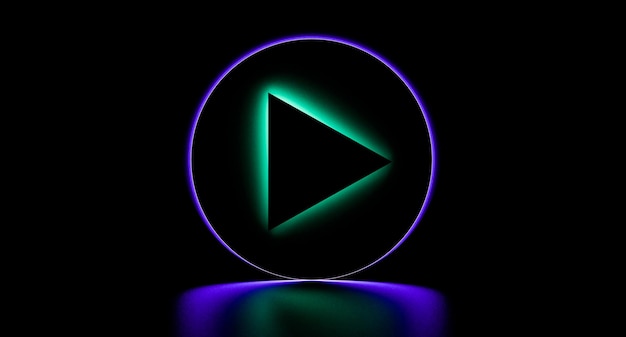 Symbol przycisku odtwarzania z podświetleniem neonowym Świecący przycisk odtwarzania multimediów Renderowanie 3D