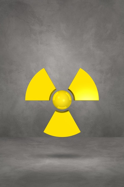 Zdjęcie symbol radioaktywnych na białym tle na tle konkretnego studia. ilustracja 3d