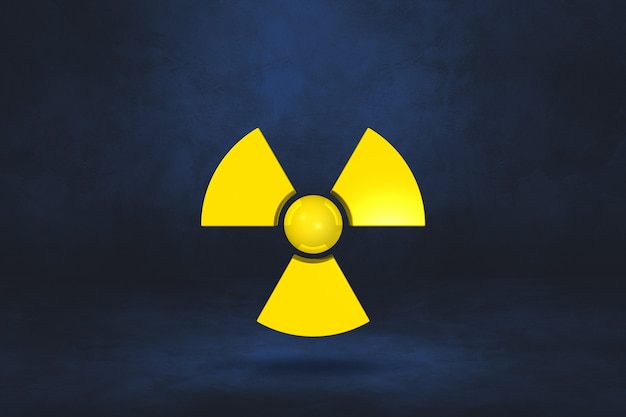 Zdjęcie symbol radioaktywnych na ciemnoniebieskim tle. ilustracja 3d