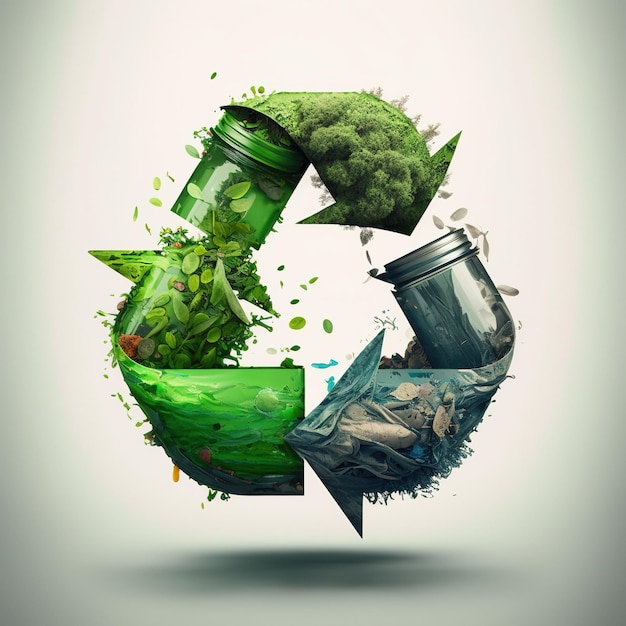 Symbol recyklingu z zielonym symbolem recyklingu w środku.