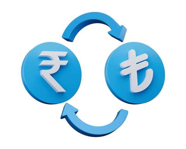 Symbol rupii indyjskiej i liry na zaokrąglonych niebieskich ikonach z strzałkami wymiany pieniędzy ilustracja 3d